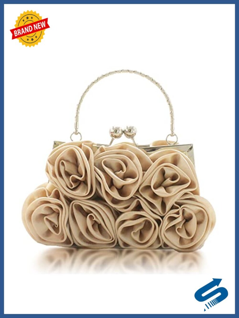 Satin Floral Evening Clutch with Detachable Strap Kiss Lock Small Purse for